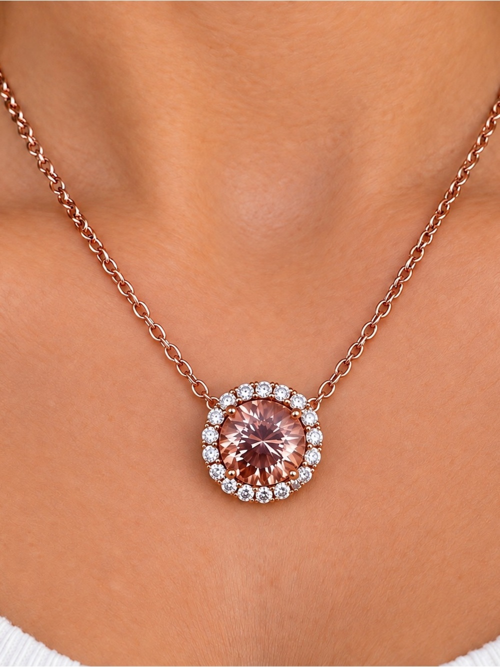 Sterling Silver 925 Halo Necklace Rose Gold Plated BEAUTIFUL Color Estate